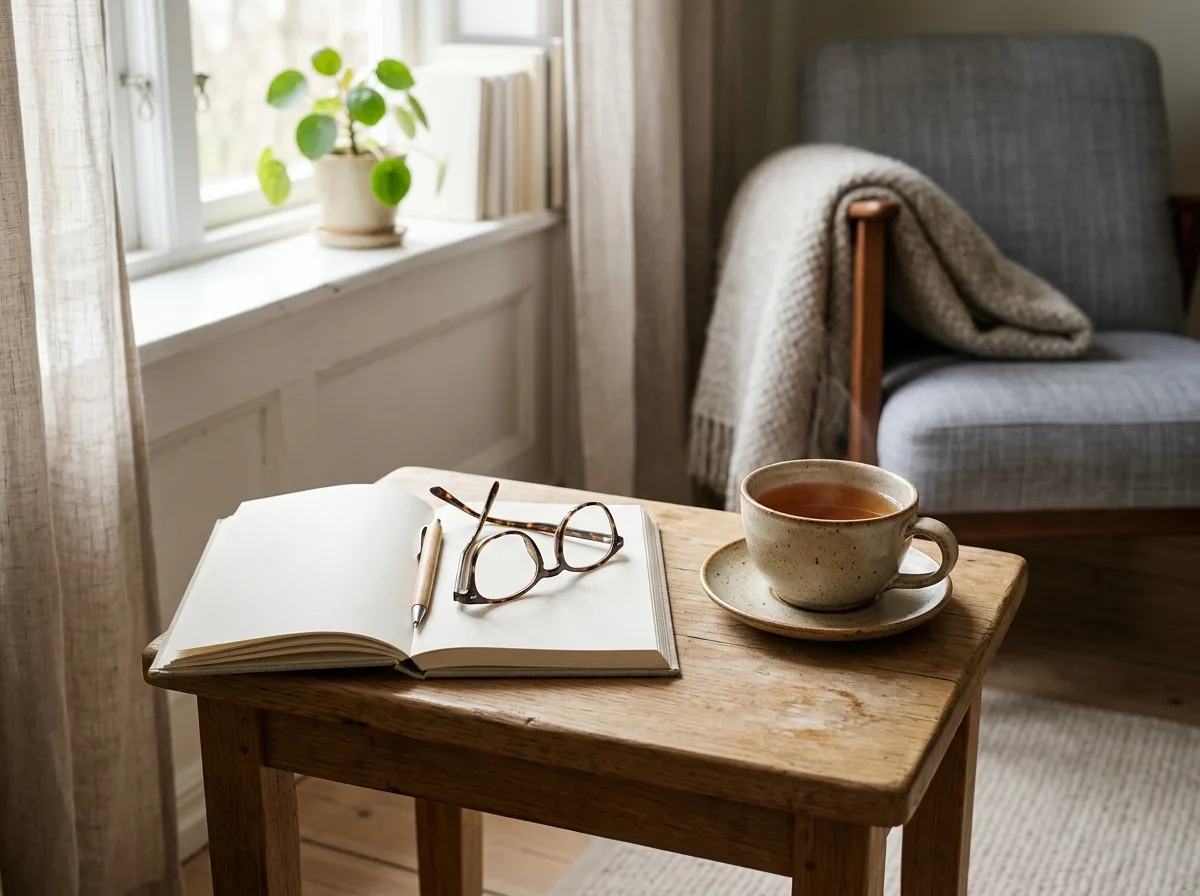 Miljöbild – notebook and tea on a table